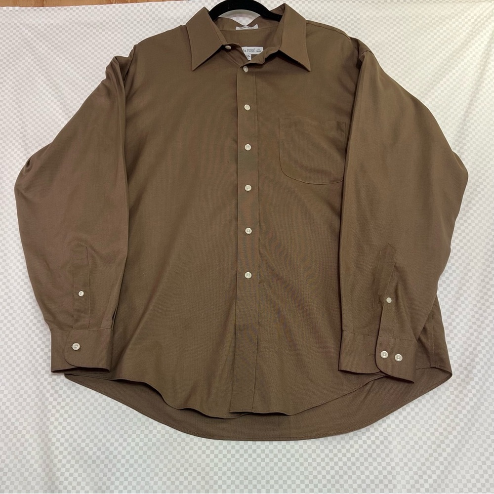 Joseph And Feiss Dress Shirt Mens 17 34/35 Brown Non-Iron Long Sleeve Button XL